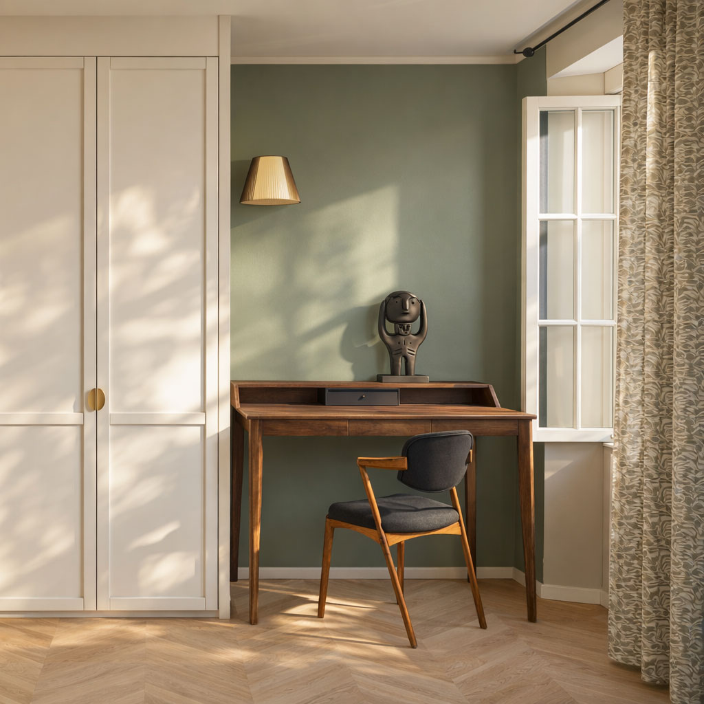 Living room with sofa and center plant