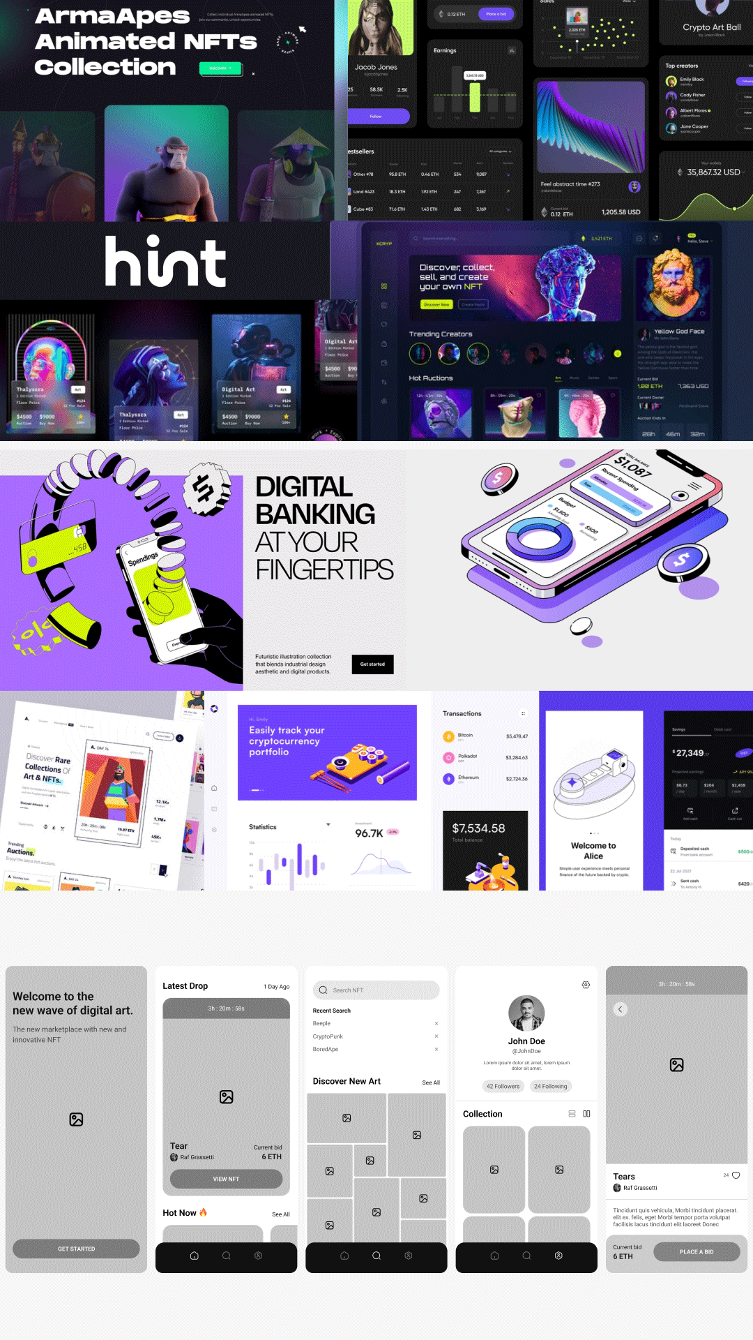 Side-by-side view of the project moodboards and the original wireframes provided for the Moon app design.