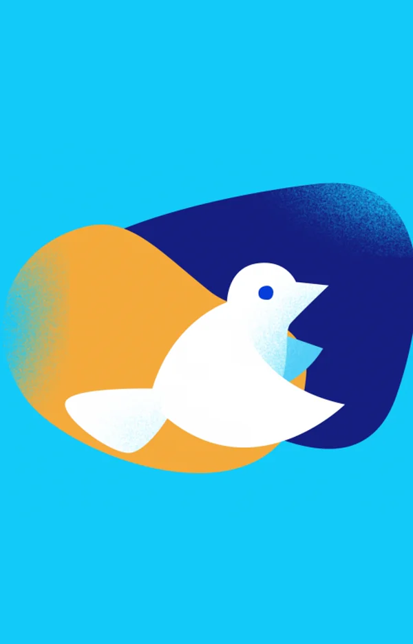 Animated GIF of a white dove flying across the screen as various religious symbols spin in circular patterns around it.