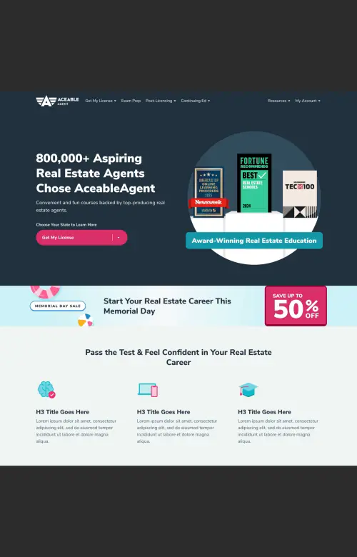 Animated loop of Aceable campaign assets morphing between different formats and verticals, showcasing the mixed-media brand style across paid media, email, and social channels.