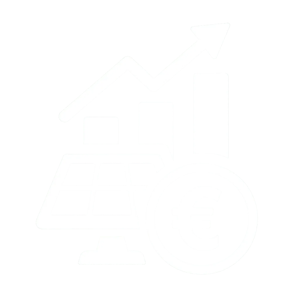 Icon: Euro mit Balkendiagramm und PV-Modul