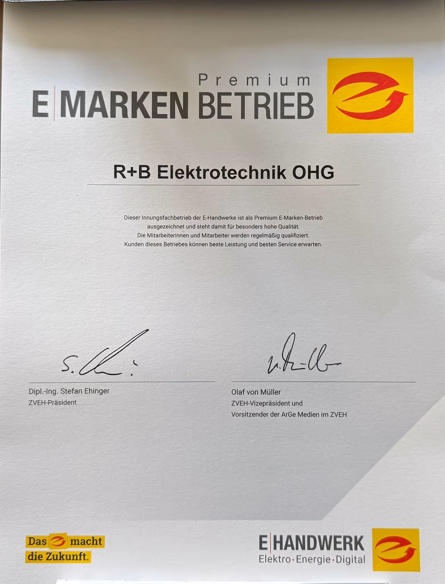 Auszeichnung: Premium E-Marken-Betrieb der E-Handwerke