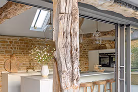 Close-up of reused wood beam