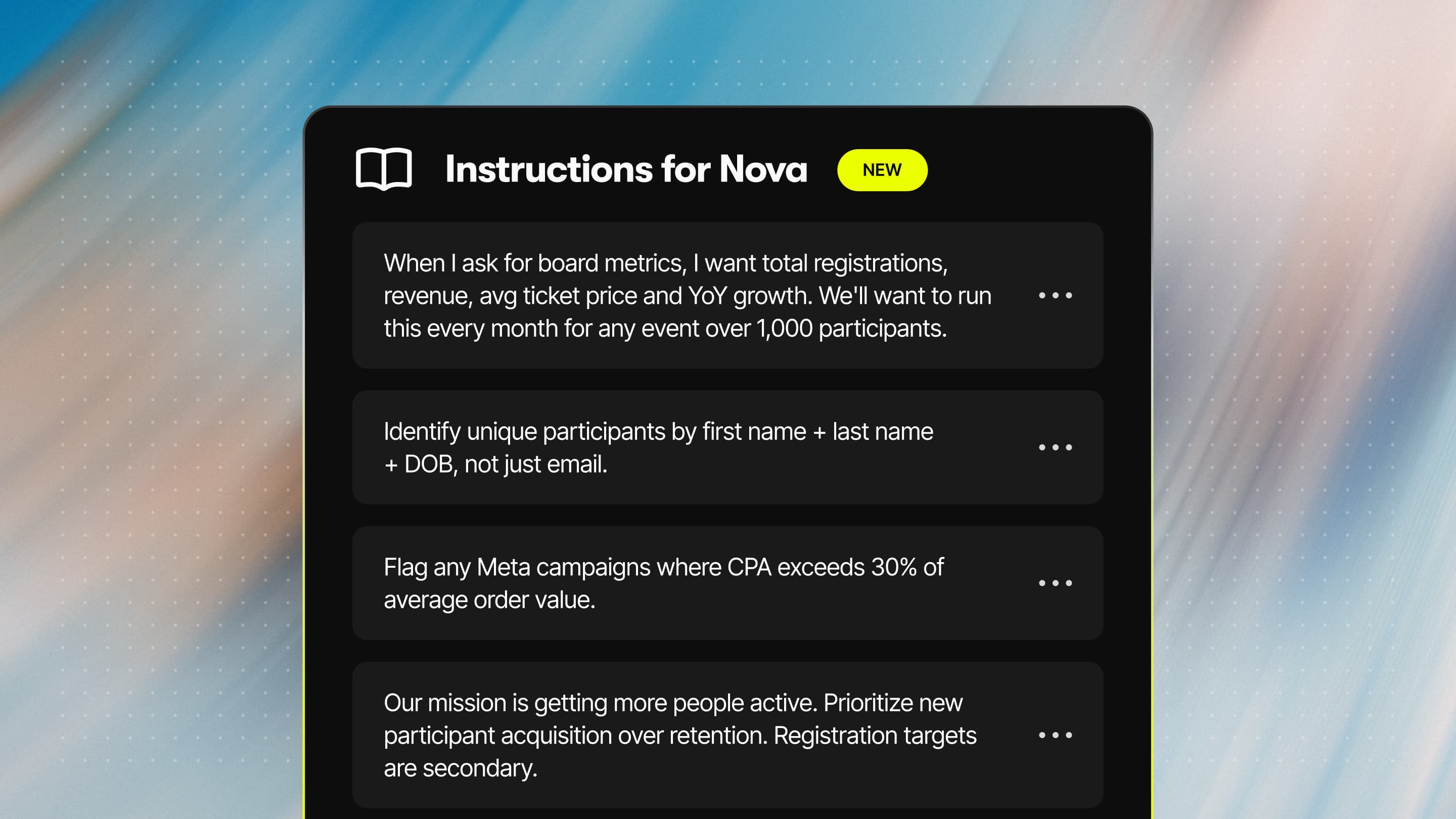 Teach Nova how your business works with Instructions