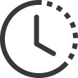 Clock icon showing the time as 3 o'clock with dotted lines indicating passing time.