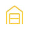 Yellow outlined icon of a garage with a house-shaped roof and a garage door.
