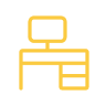 Icon of a desk with a computer monitor on top and three drawers on the side.
