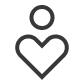 Icon of a person above a heart shape symbolizing healthcare or caring.