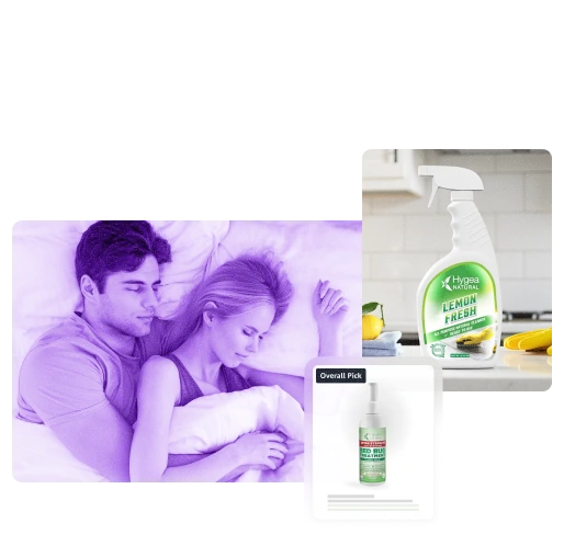 Couple asleep in bed beside lemon spray bottle