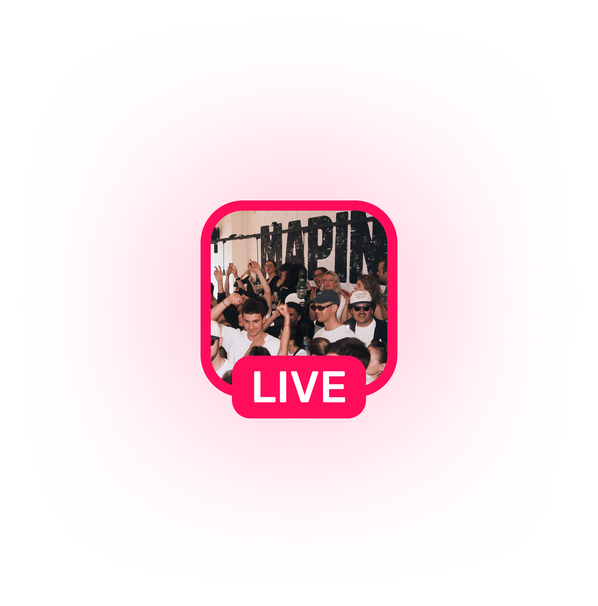 Crowd of people enjoying a live event with raised hands and drinks.