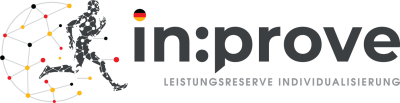 logo of the podcast series 'in:prove' in grey letters. The dot of the 'i' is colored in the colors of the german flag and on the left is kind of a globe and a person running
