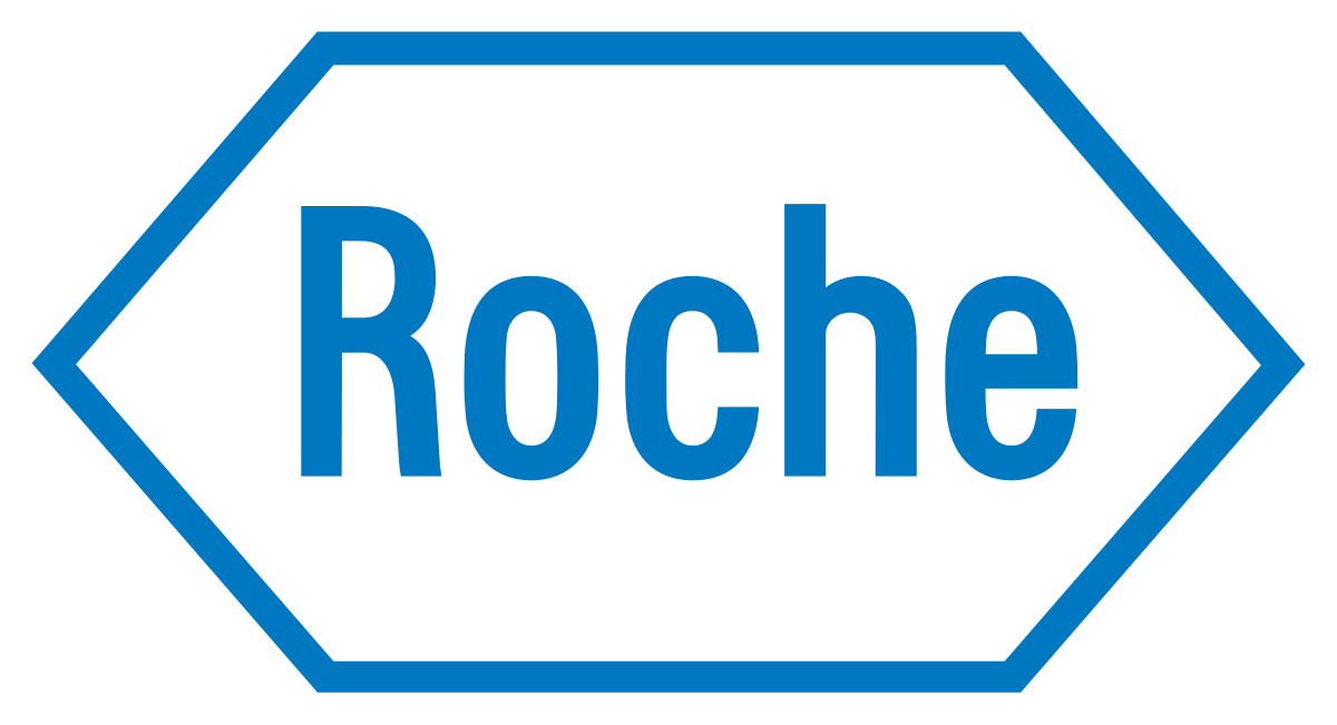 Logo of the company 'Roche' written in blue letters surrounded by a hexagon in the same color.