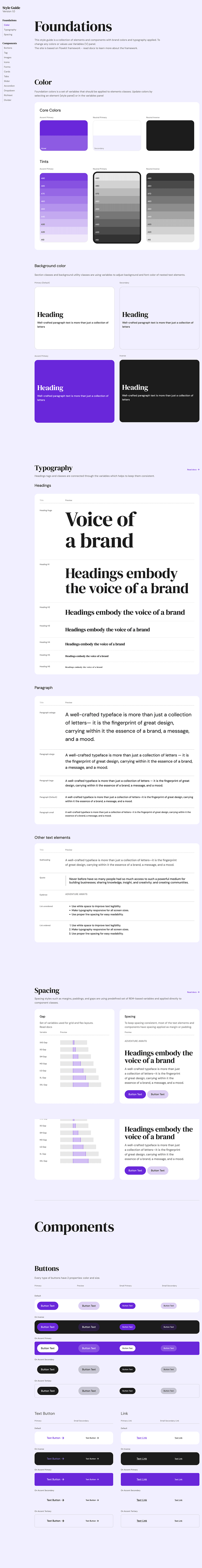 Styleguide with Website styles