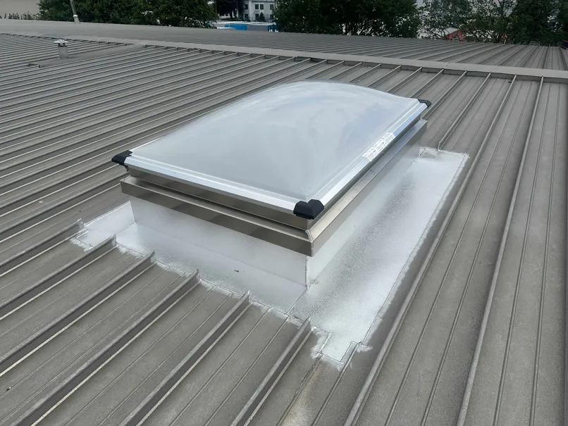 Abdichtung einer Lichtkuppel auf einem Metalldach mit flüssigem Kunststoff in Detmold