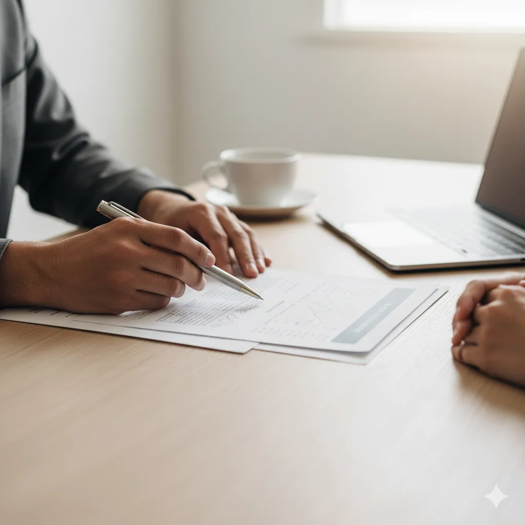 Mortgage advisor reviewing Spanish property financing terms with client