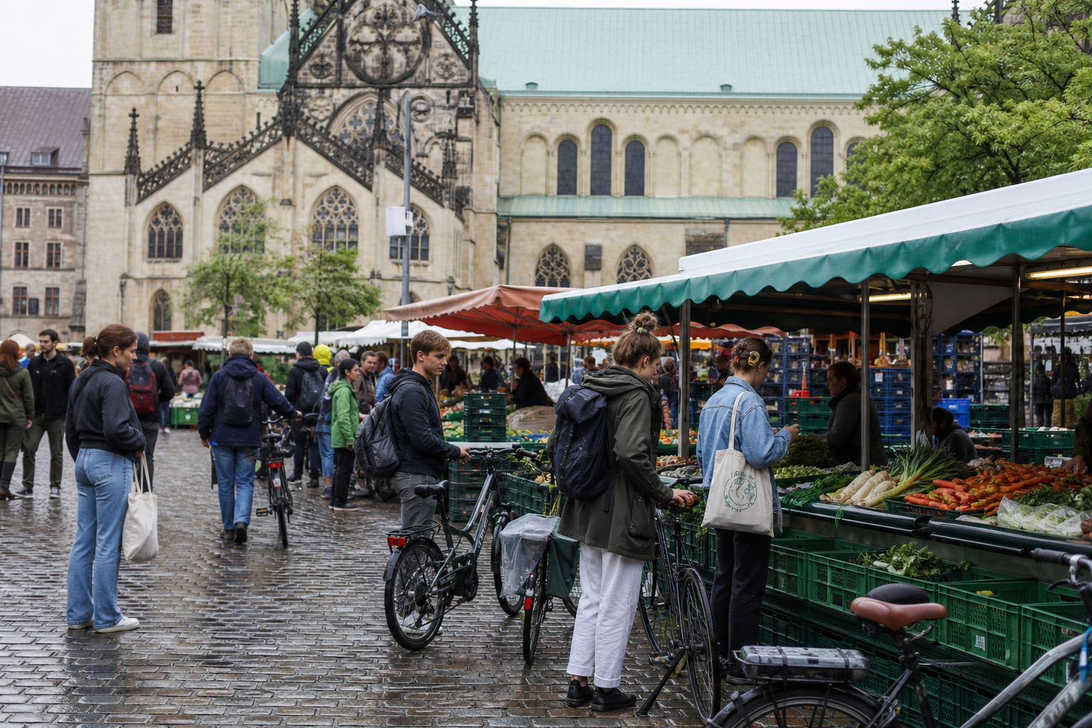 Wochenmarkt Münster: Studi-Einkauf am Dom