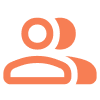 Icon of two user silhouettes, one behind the other, in orange.
