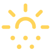 Yellow icon of a sun partially covered by a cloud with snowflakes falling.