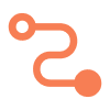 Orange curved line connecting two circles, representing a connection or path.