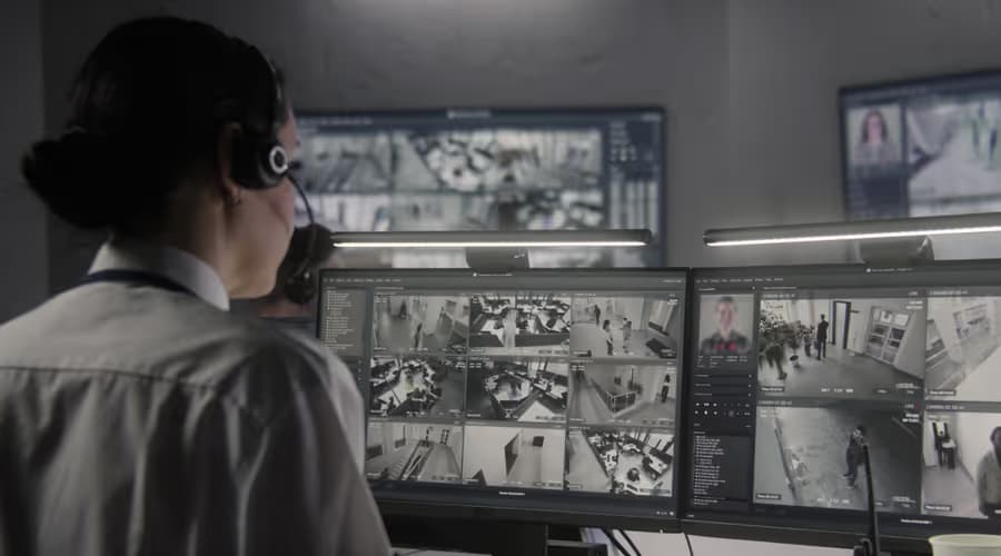 Professional 24/7 security monitoring center with live video surveillance and alarm response operators