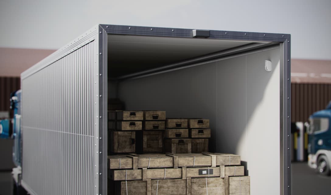 Ajax Systems security sensor installed inside a cargo trailer to protect fleet vehicles and mobile assets
