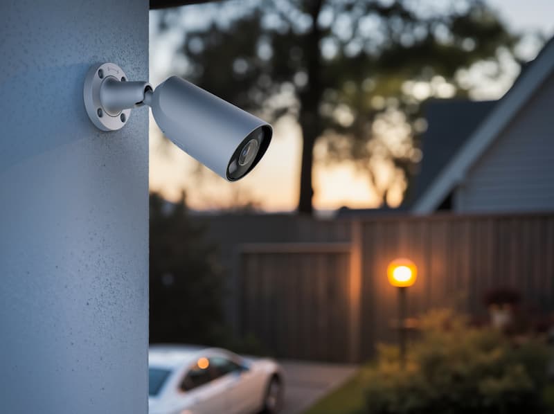 Ajax outdoor security camera monitoring a residential driveway with night vision and video surveillance