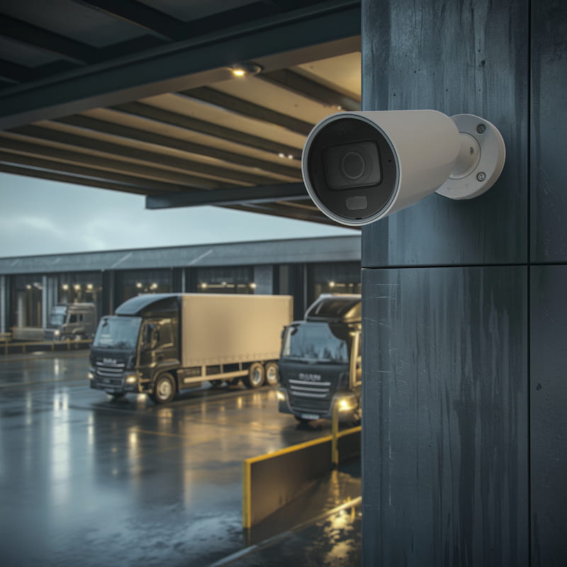 Outdoor security camera installation for parking lots, loading docks, delivery zones, and exterior commercial areas