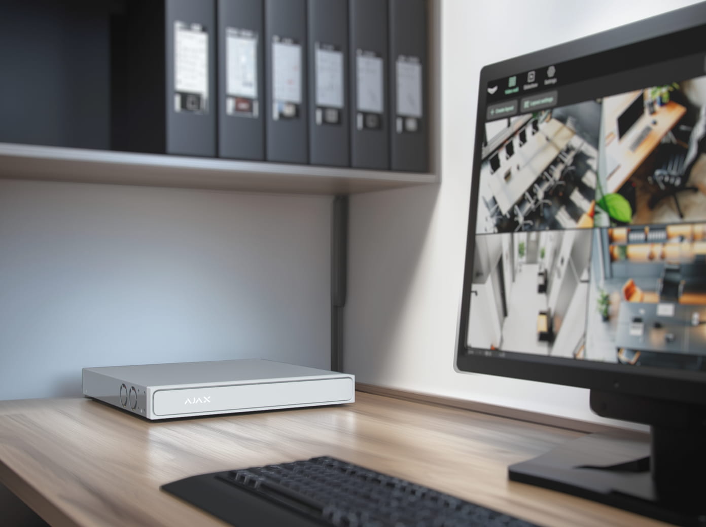 Ajax NVR and camera dashboard in a retail store back office — centralized video recording and monitoring for Houston businesses