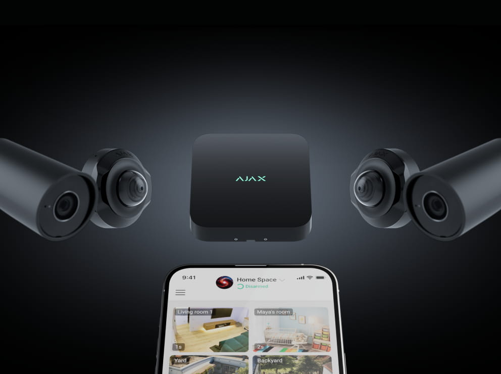 Multi-location security system with Ajax hub, cameras, and centralized mobile app control for franchise and multi-site businesses