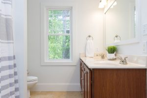 double hung window in bathroom