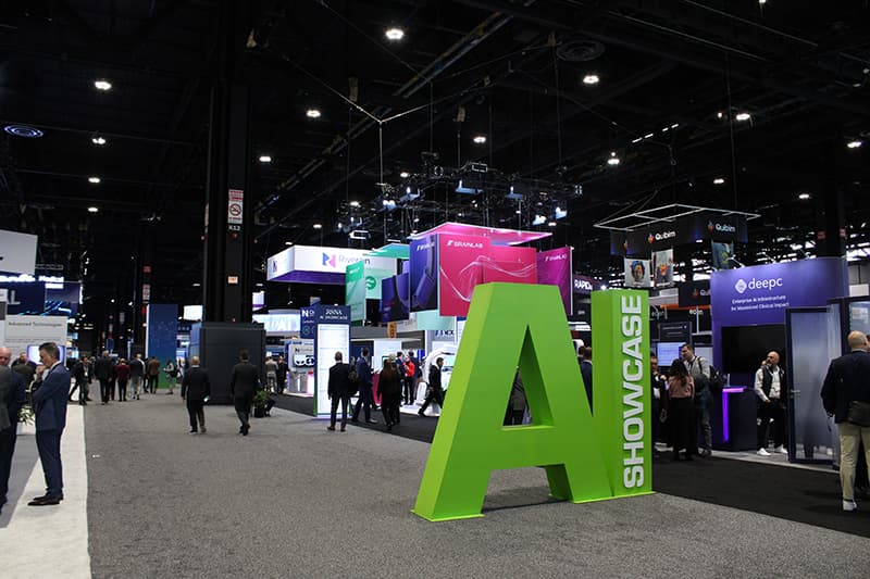 AI Showcase area at RSNA 2025, highlighting medical imaging innovation and artificial intelligence exhibitors.