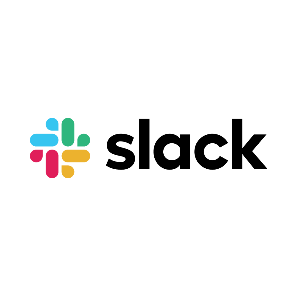 Slack logo with colorful hashtag-like symbol and black text reading Slack.
