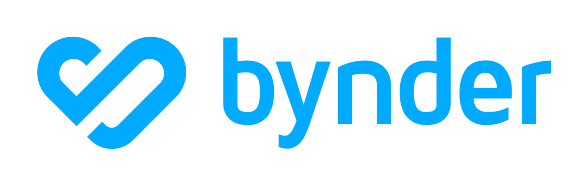 Bynder logo with blue heart-shaped icon and text.