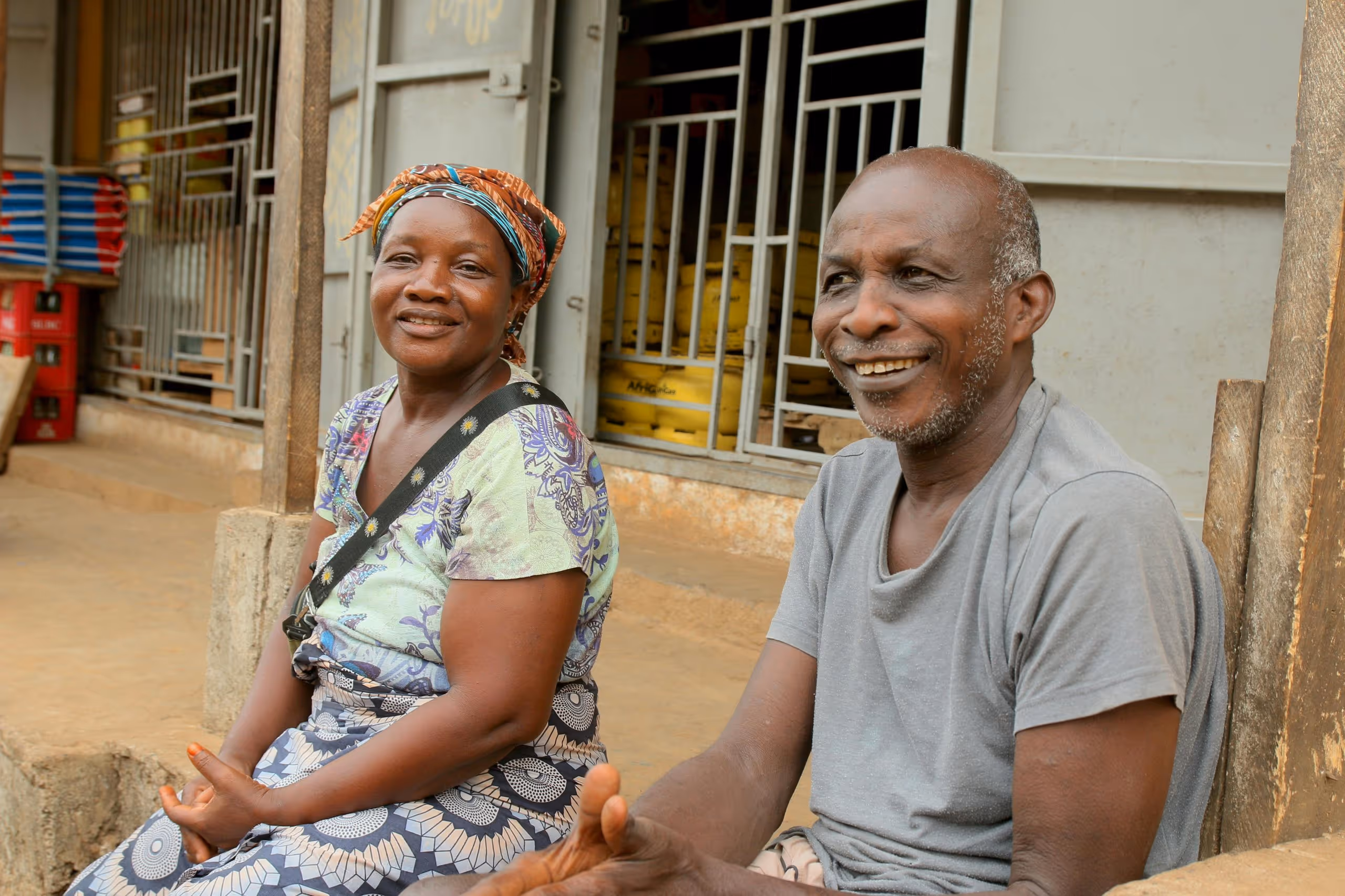 An elderly man and woman