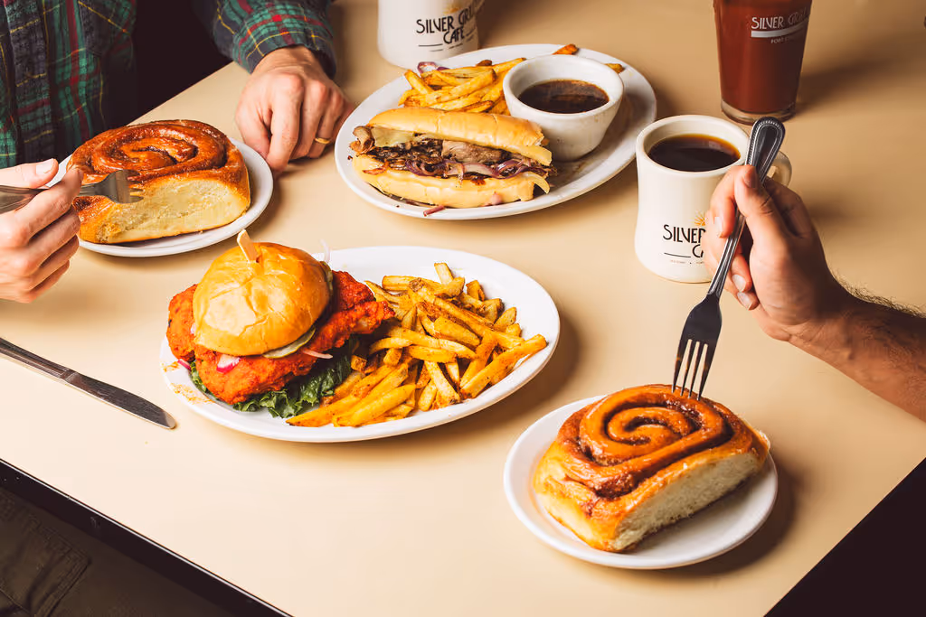 A table with food on it at the silver grill