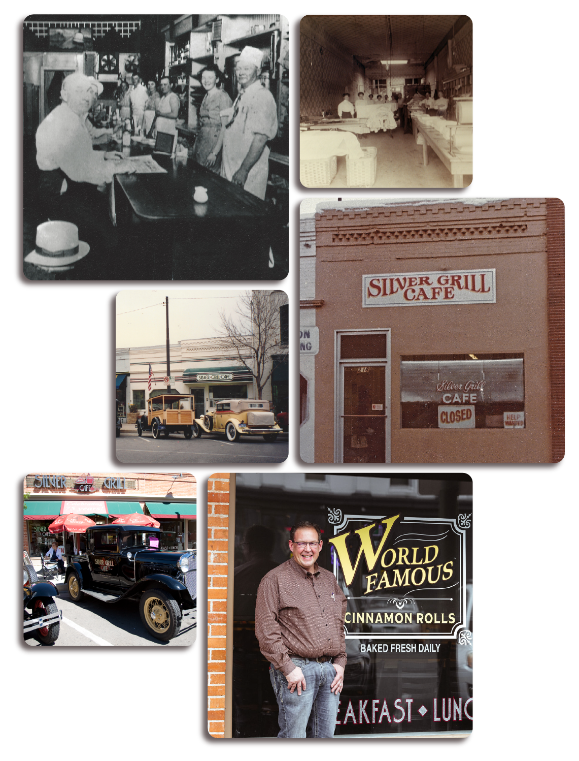 A Collage of historic silver grill images all at the restaurant in Fort Collins.