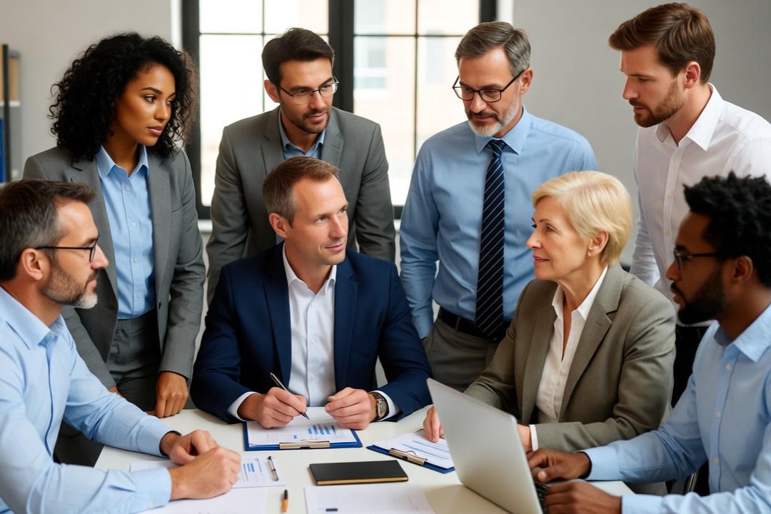 image of business professionals interacting with technology (for a b2b saas)