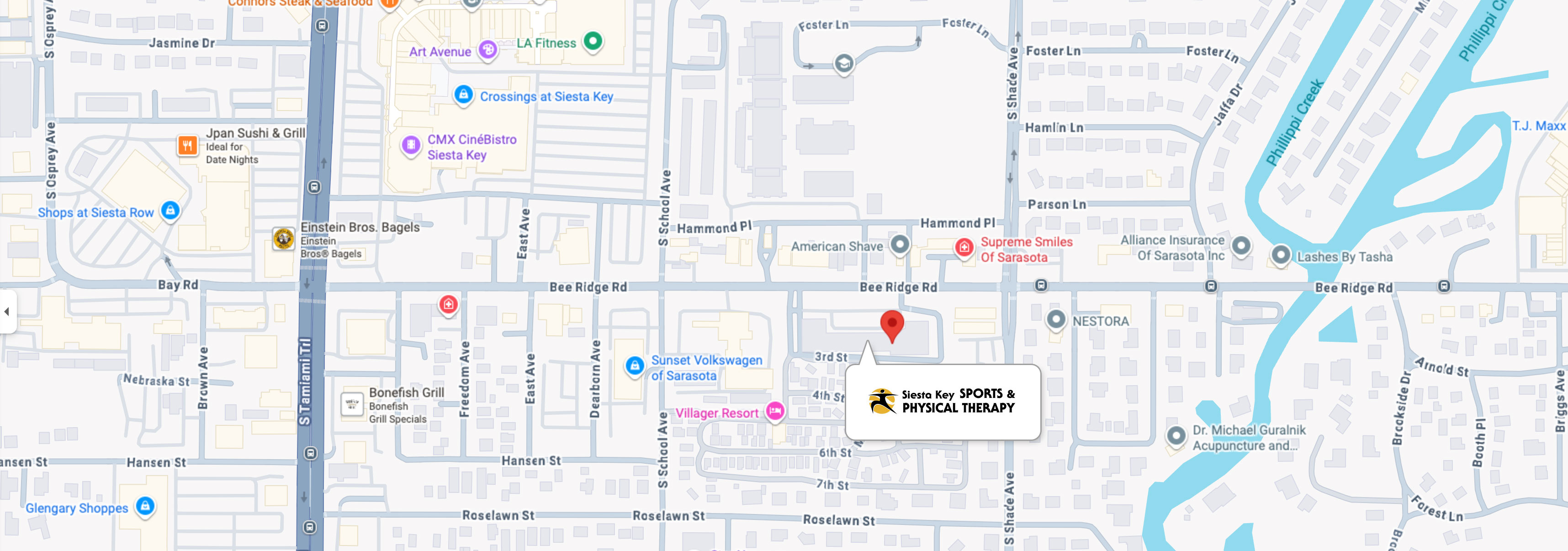 Google map showing Siesta Key Sports & Physical Therapy