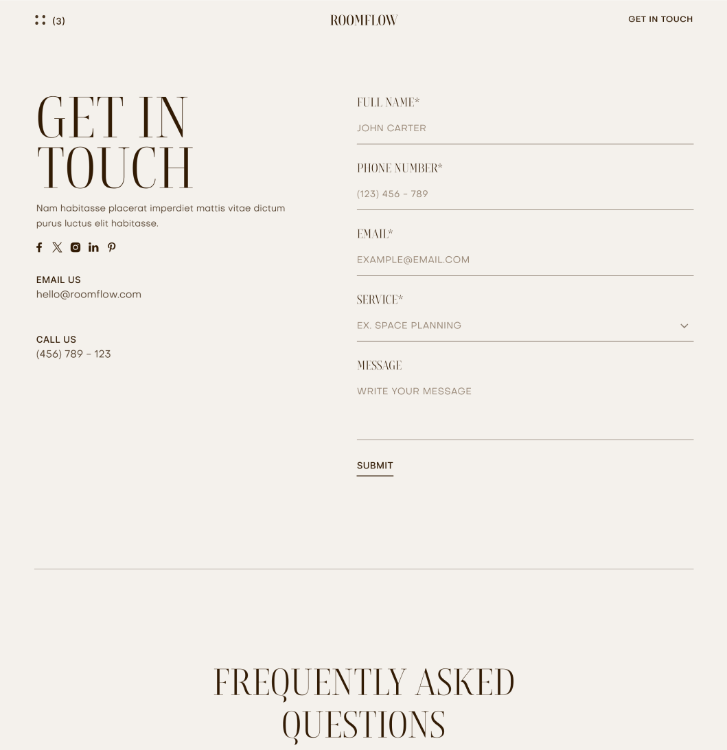 RoomFlow - Contact V2 Main Page - Interior Design Webflow Template | BRIX Templates