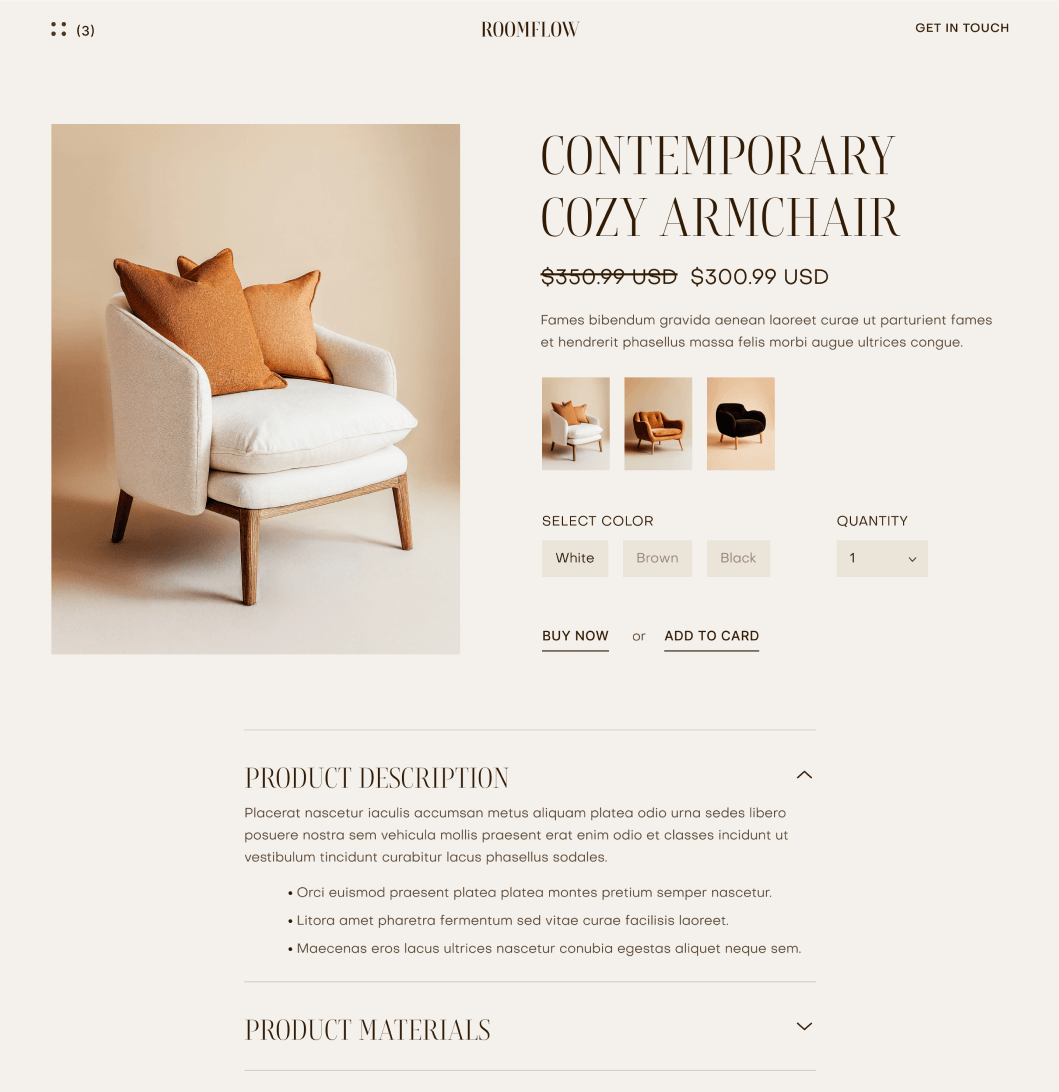 RoomFlow - Shop Single Main Page - Interior Design Webflow Template | BRIX Templates