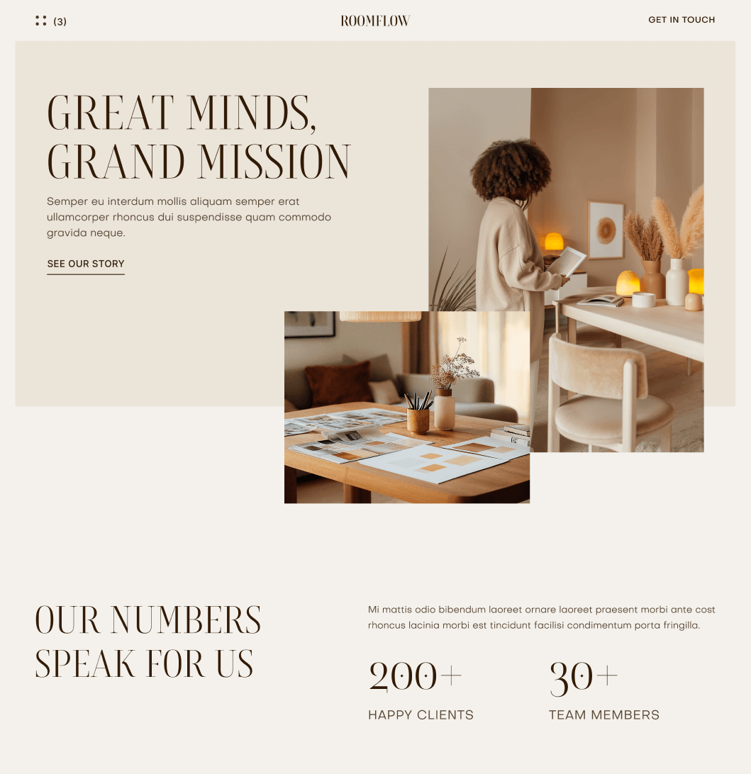 RoomFlow - About Main Page - Interior Design Webflow Template | BRIX Templates