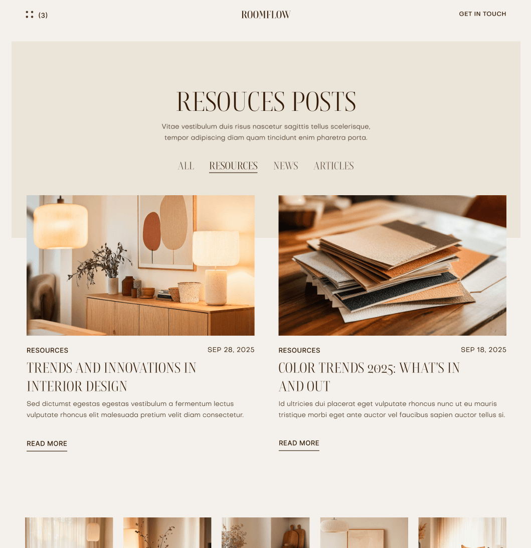 RoomFlow - Blog Category Main Page - Interior Design Webflow Template | BRIX Templates