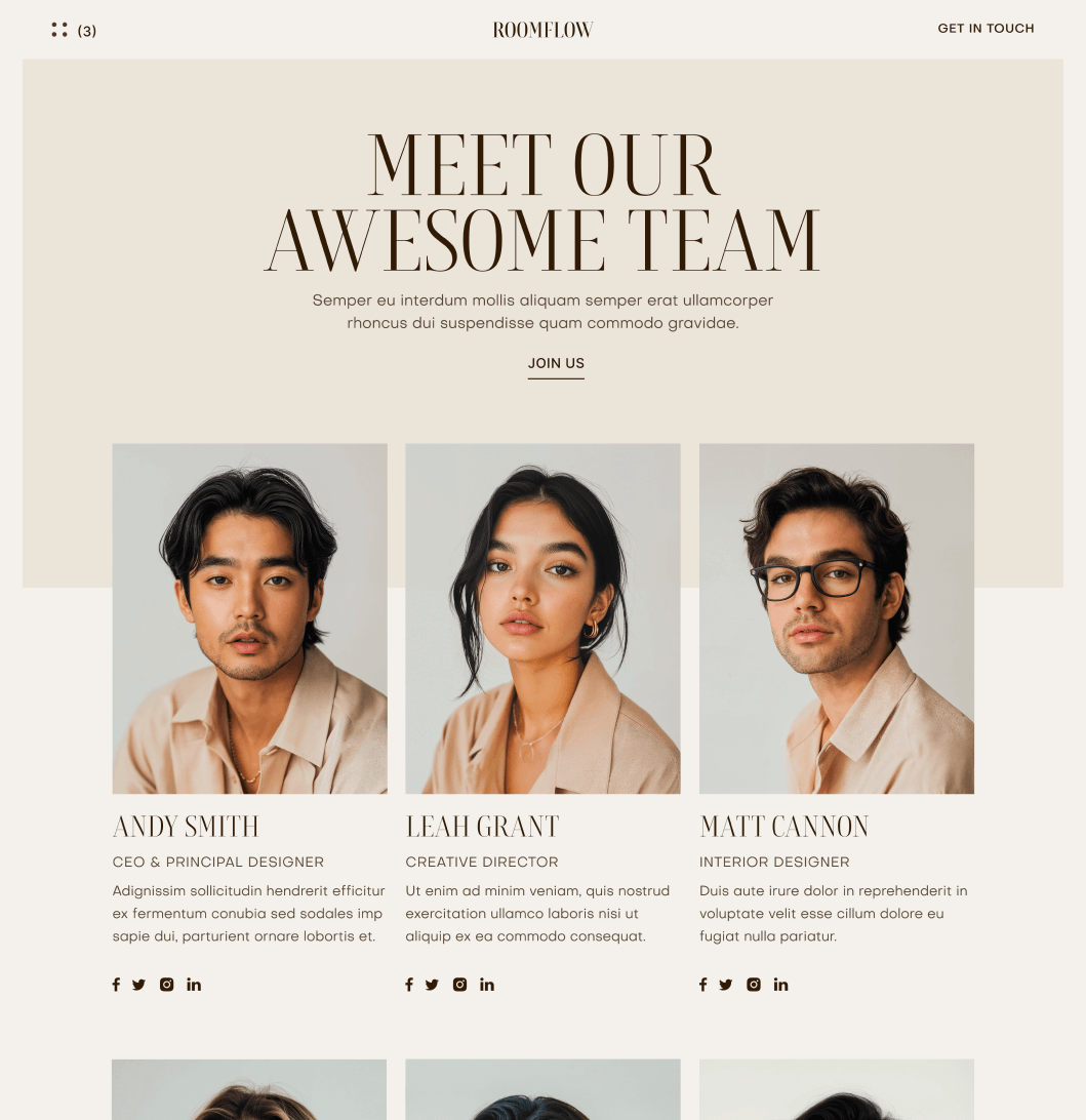 RoomFlow - Team Main Page - Interior Design Webflow Template | BRIX Templates