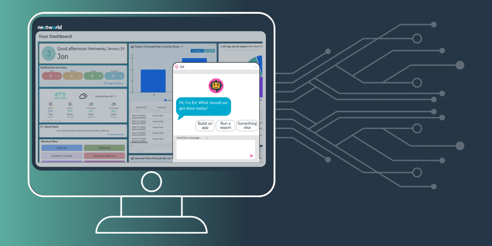 Nextworld mockup of desktop monitor displaying Nextworld dashboard