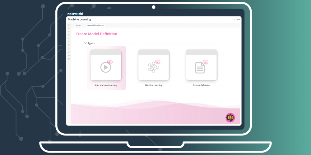laptop displaying Nextworld's Machine learning dashboard for "create model definition"