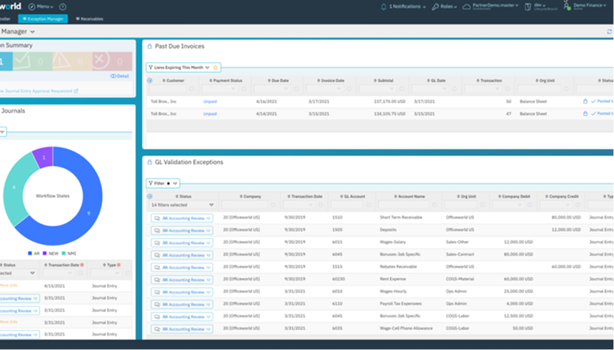 Nextworld dashboard displaying invoicing