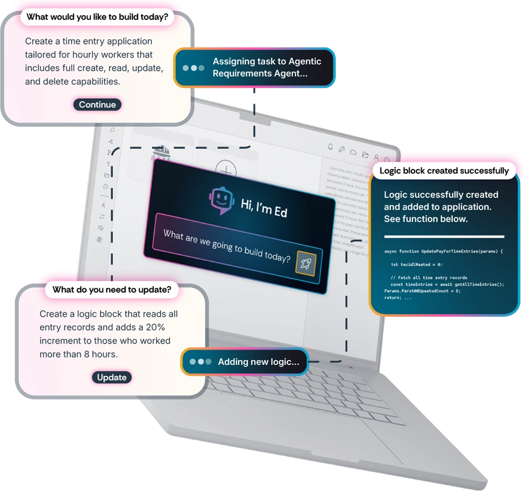 laptop displaying workflow of chatting with AI agent