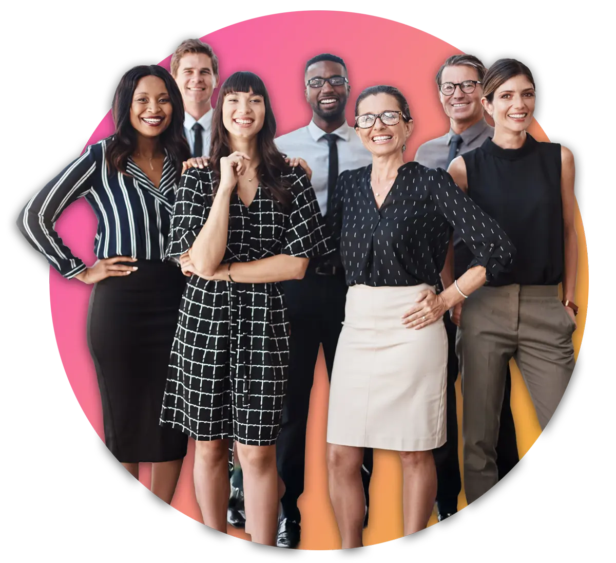group of business professional people standing together smiling
