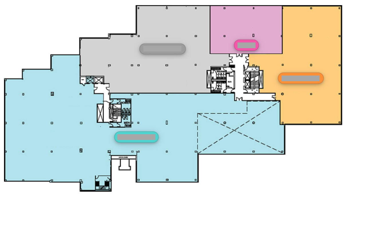 Picture map visualization showing a building floor plan with rooms color-coded to represent different tenants.