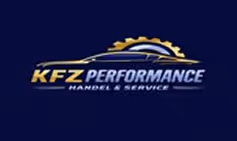 Logo mit stilisiertem gold-blauem Auto und Schriftzug KFZ Performance Handel & Service.